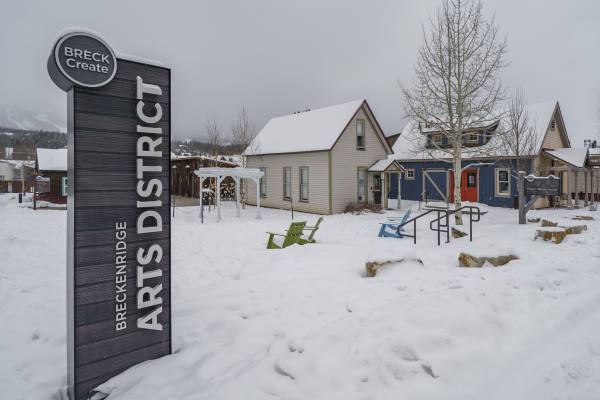 The Breckenridge Arts District campus in downtown Breckenridge blanketed in snow