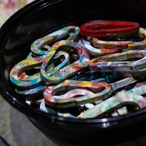 Carabiners created from shredded plastic