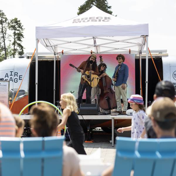 The Breck Create AirStage mobile stage featured here at Family Jam, an outdoor, family-friendly event on the Arts District Campus