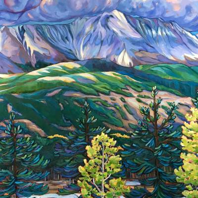 Oil painting of mountains by Tracy Bligh